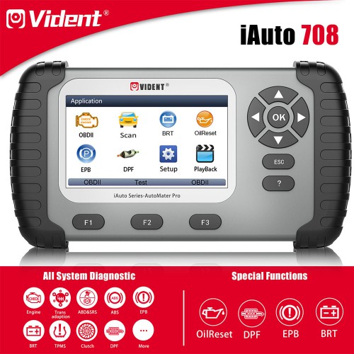 [US/UK/EU Ship] VIDENT iAuto708 Full System All Make Scan Tool engine/transmission,ABS/Airbag,instrument/steering wheel/oil light/reset/EPB