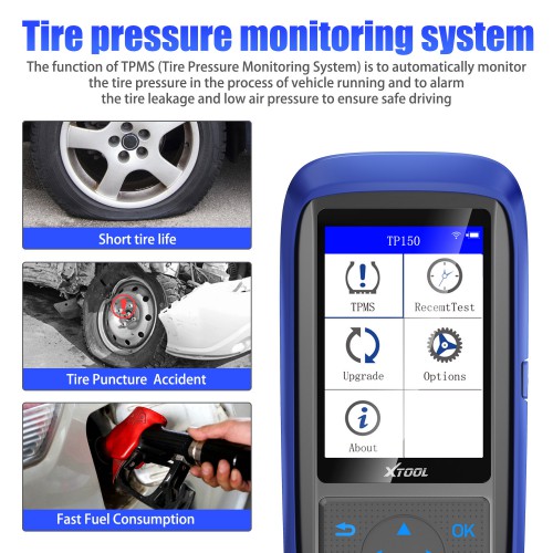 XTOOL TP150 Tire Pressure Monitoring System OBD2 TPMS Diagnostic Scanner Tool TPMS Program with 315&433 MHZ Sensor