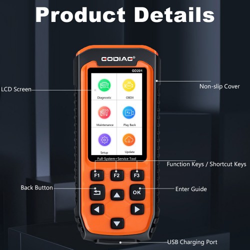 [US Ship Only] GODIAG GD201 Professional OBDII All-makes Full System Diagnostic Tool with 29 Service ABS Airbag Oil Light Reset