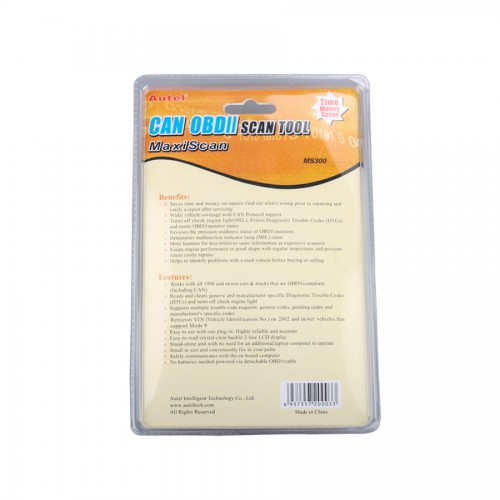 Autel MaxiScan MS300 OBD2 Scanner Car Code Reader, Turn Off Check Engine Light, Read & Erase Fault Codes, Check Emission Monitor Status CAN Vehicles