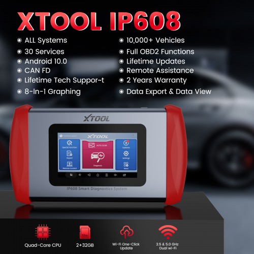 XTOOL InPlus IP608 OBD2 Scanner Diagnostic Tool Android 10.With CAN FD, 30+ Services, All System Scan Tool, ABS Bleeding Lifetime Free Update