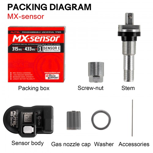 Autel MX-Sensor 315MHz+433MHz 2 in 1 Universal Programmable TPMS Sensor Metal/Rubber OE Level Tire Pressure Monitoring System