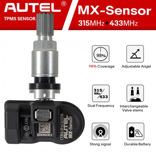 Autel MX-Sensor 315MHz+433MHz 2 in 1 Universal Programmable TPMS Sensor Metal/Rubber OE Level Tire Pressure Monitoring System