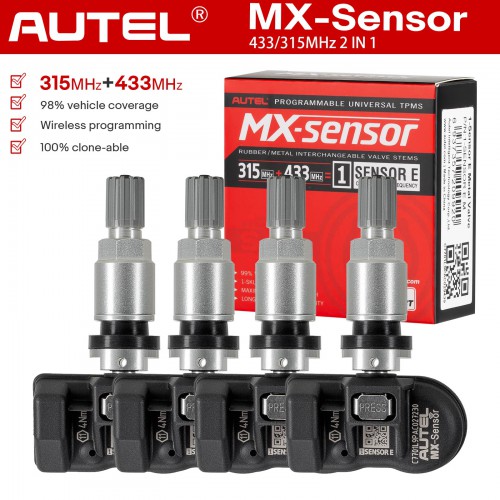 Autel MX-Sensor 315MHz+433MHz 2 in 1 Universal Programmable TPMS Sensor (Metal Values/ Rubber Values) OE-Level Tire Pressure Monitoring Syste 4pcs/lot