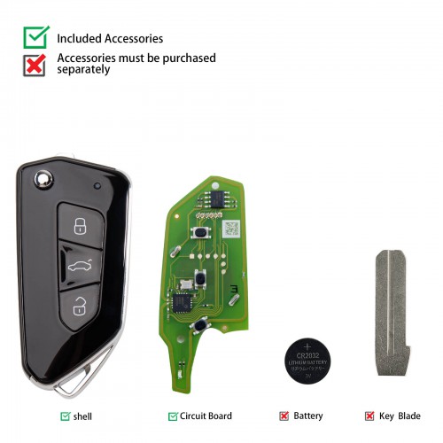 Xhorse XKGA81EN All Black GA08 Style 3 Buttons Wire Remote Key 5pcs/lot
