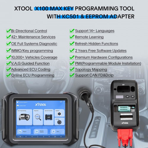 XTOOL X100 MAX Advanced Key Programming Tool + KC501+EEPROM Adapter Topology Mapping, ECU Coding/Programming, Bi-Directional Control CANFD/DoIP