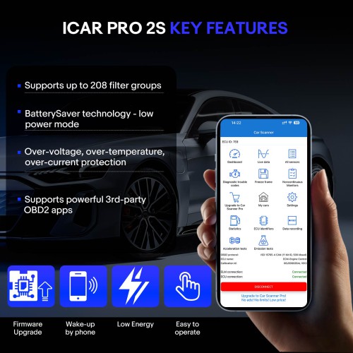Vgate iCar Pro 2S Bluetooth OBD-II Adapter Free Firmware Update for iOS/Android/Windows