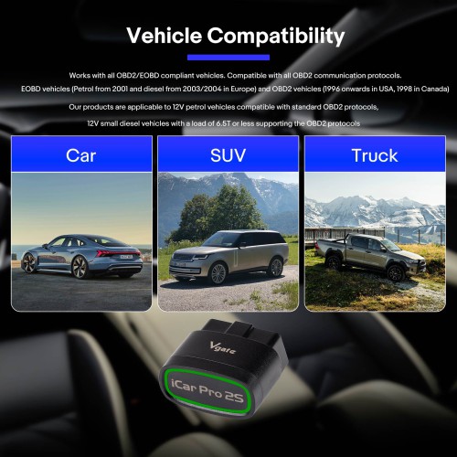 Vgate iCar Pro 2S Bluetooth OBD-II Adapter Free Firmware Update for iOS/Android/Windows