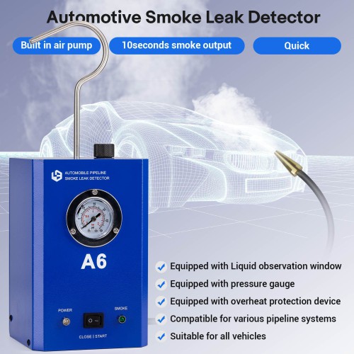 A6 Automobile Pipeline Smoke Leak Detector with Pressure Gauge Test Leak in Vehicle Pipe Systems for Cars, Motorcycles, Snowmobiles, ATV, Boats