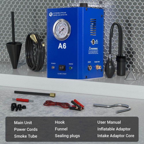 A6 Automobile Pipeline Smoke Leak Detector with Pressure Gauge Test Leak in Vehicle Pipe Systems for Cars, Motorcycles, Snowmobiles, ATV, Boats