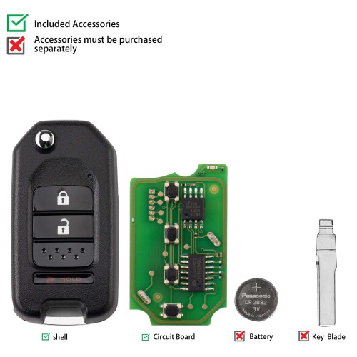 CGDI C13-000003 HON.D Style(Flip-2+1BTN) 3 Buttons Wire Remote Used with CGDI K2 Remote Key Programmer 5pcs/lot