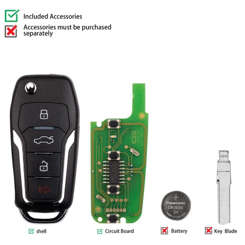CGDI C13-000008 FOR.D Style(Flip-4BTN-Unmovable Key Ring) 4 Buttons Wire Remote Used with CGDI K2 Remote Key Programmer 5pcs/lot