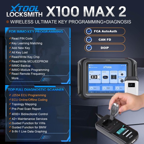 XTOOL X100 MAX2 with KC501 Immobilizer Key Programmer J2534 ECU Programming All System Car Diagnostic Tool 42+ Service Topology