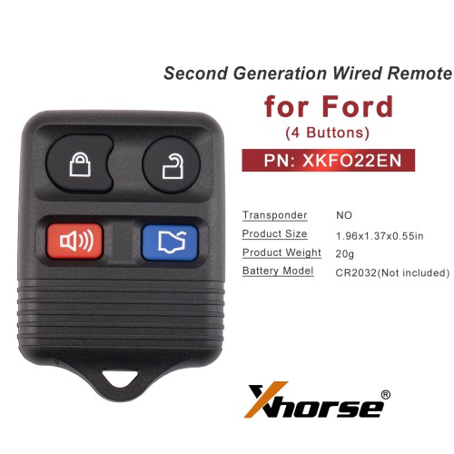 XHORSE XKFO22EN for Ford Models 4 Buttons Split Square Second Generation Wired Remote 5pcs/lot