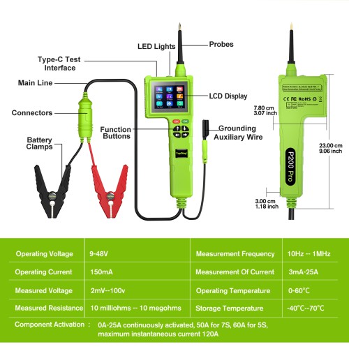 TOPDIAG P200Pro New Generation of Intelligent Circuit Detectors for all 9V-48V circuit system equipment