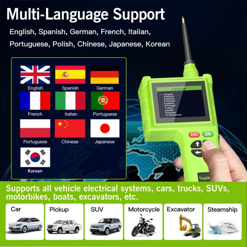 TOPDIAG P200Pro New Generation of Intelligent Circuit Detectors for all 9V-48V circuit system equipment