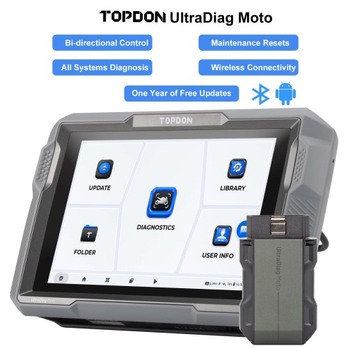 TOPDON UltraDiag Moto 8-inch Wireless Motorcycle Diagnostic Tool Support Bi-directional Control, Maintenance Resets, Wireless Connectivity