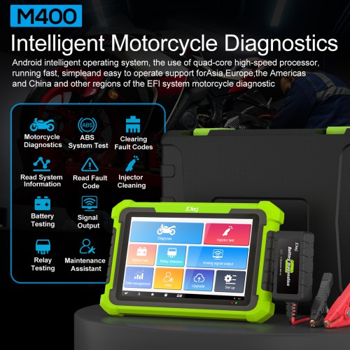 JDIAG M400 Intelligent Motorcycle Diagnostic Scanner 8-inch Large Screen ABS Diagnostic Analog Signal Output Battery Testing