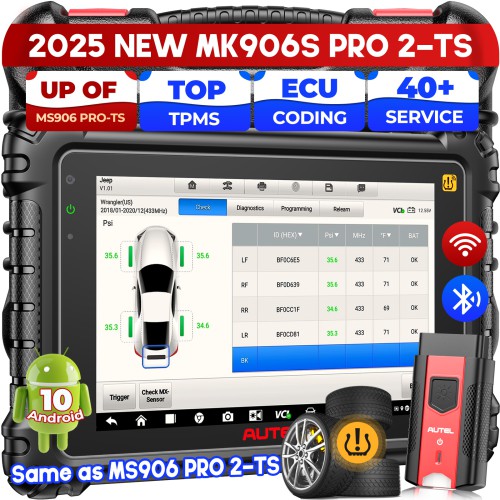 AUTEL MaxiCOM MK906S PRO II -TS Support Bluetooth, TPMS, AutoVIN, OE-level Diagnostics, Read/Erase Codes, View Freeze Frame Live Data