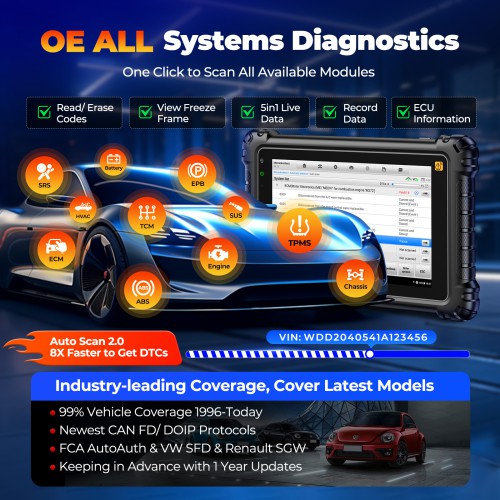 AUTEL MaxiCOM MK906S PRO II -TS Support Bluetooth, TPMS, AutoVIN, OE-level Diagnostics, Read/Erase Codes, View Freeze Frame Live Data