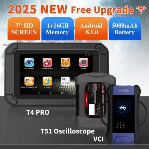 OBDEMOTO Motorcycle Scanner T4Pro with T51 Oscilloscope Lifetime Free Update Maintenance Light Reset Throttle Reset