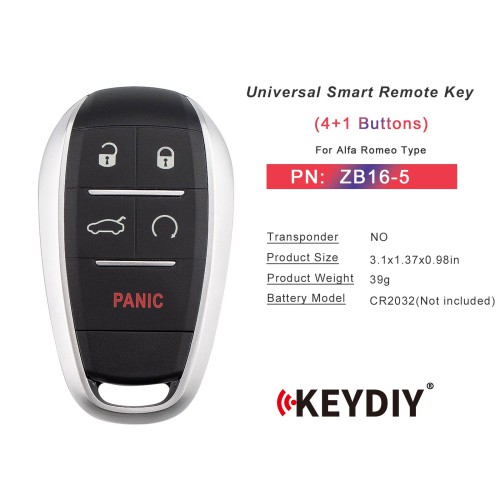 KEYDIY KD ZB16-5 Universal Smart Remote Key 4+1 Buttons for Alfa Romeo Type 5pcs/lot