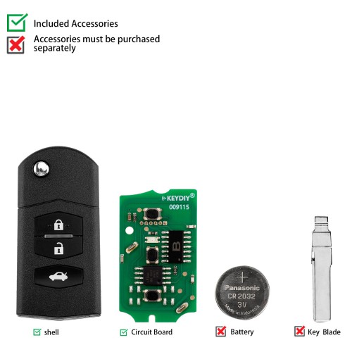 KEYDIY KD B14-3 Universal Flip Remote Key 3 Buttons for Mazda Type 5pcs/lot