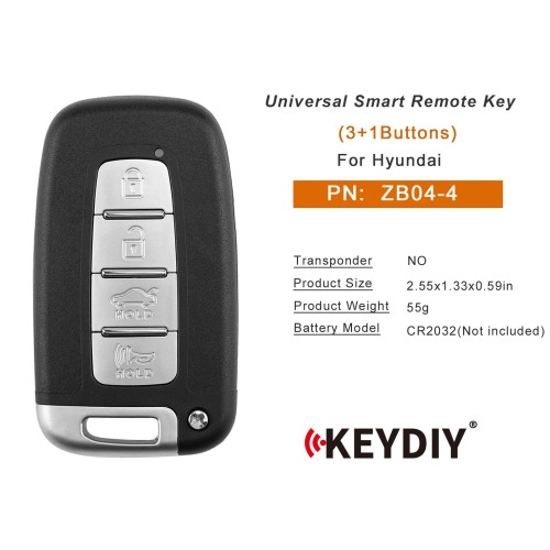 KEYDIY KD ZB04-4 KD Universal Smart Remote Key (Right Slot) 3+1 Buttons for Hyundai Type 5pcs/lot