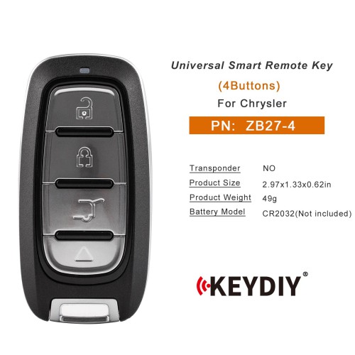 5pcs/lot KEYDIY KD ZB27-4 Universal Smart Remote Key 4 Buttons for Chrysler Type