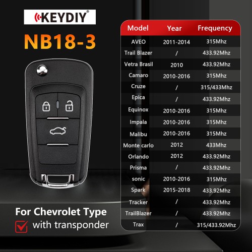 KEYDIY KD NB18-3 Universal Flip Remote Key 3 Buttons for Chevrolet Type 5pcs/lot