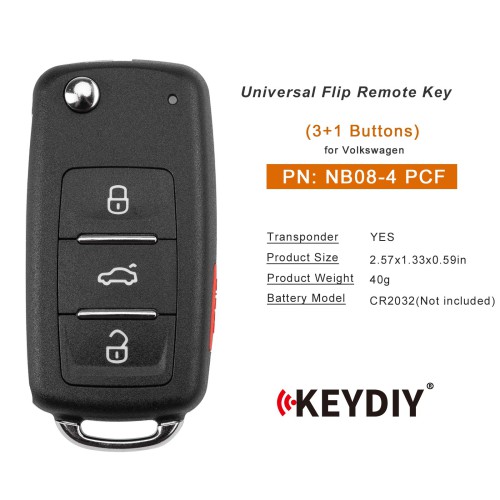 KEYDIY KD NB08-4 PCF Universal Flip Remote Key 3+1 Buttons for Volkswagen Type 5pcs/lot