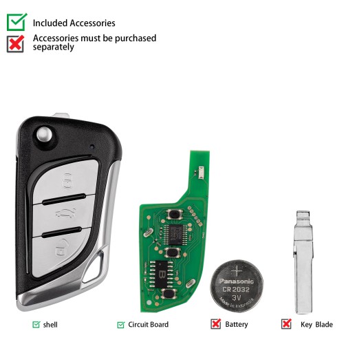 KEYDIY KD NB30-3 Universal Flip Remote Key 3 Buttons (Metal Buttons) Type 5pcs/lot