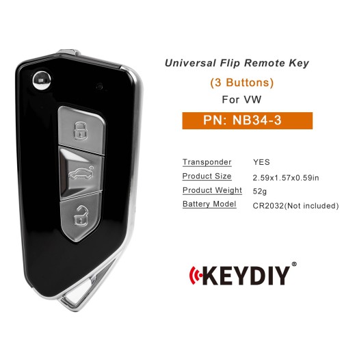 KEYDIY KD NB34-3 Universal Flip Remote Key 3 Buttons for VW Type 5pcs/lot
