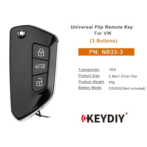 KEYDIY KD NB33-3 Universal Flip Remote Key 3 Buttons for VW Type 5pcs/lot