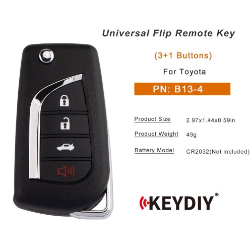 KEYDIY KD B13-4 Universal Flip Remote Key 3+1 Buttons for Toyota Type 5pcs/lot