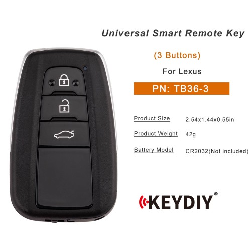 5pcs/lot KEYDIY KD TB36-3  for Toyota for Lexus Universal Smart Remote Key 3 Buttons With 8A Transponder