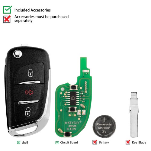 5pcs/lot KEYDIY KD B11-2+1 Universal Flip Remote Key 2+1 Buttons for Peugeot Type