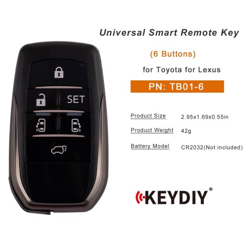 5pcs/lot KEYDIY KD TB01-6 (NEW) for Toyota for Lexus Universal Smart Remote Key 6 Buttons With 8A Transponder