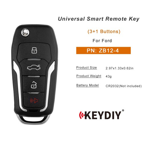5pcs/lot KEYDIY KD ZB12-4 Universal Smart Remote Key 3+1 Button for Ford Type