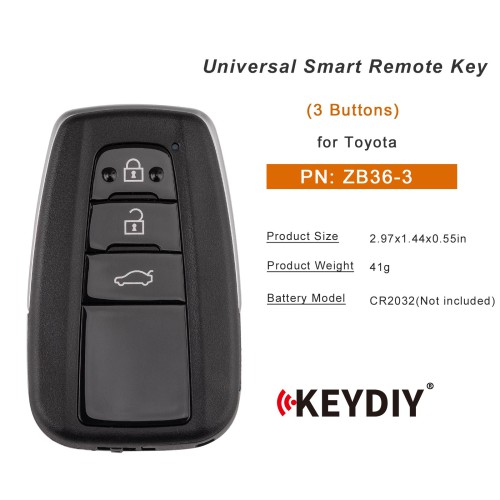 5pcs/lot KEYDIY KD ZB36-3 Universal Smart Remote Key 3 Buttons for Toyota Type
