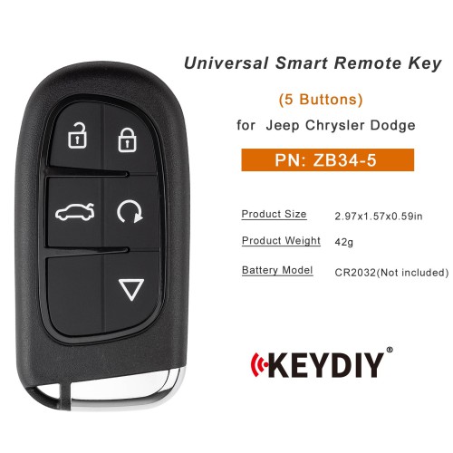 5pcs/lot KEYDIY KD ZB34-5 Universal Smart Remote Key 5 Buttons for Jeep Chrysler Dodge Type