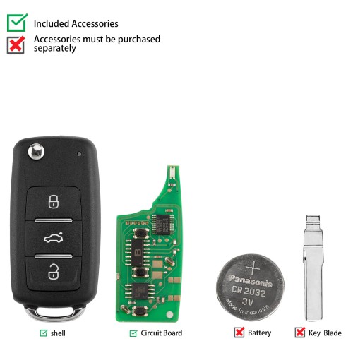 5pcs/lot KEYDIY KD NB08-3 Universal Flip Remote Key 3 Buttons for Volkswagen Type