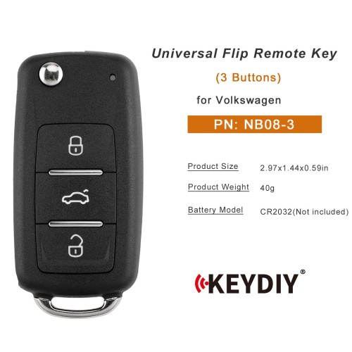 5pcs/lot KEYDIY KD NB08-3 Universal Flip Remote Key 3 Buttons for Volkswagen Type