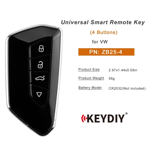 5pcs/lot KEYDIY KD ZB25-4 Universal Smart Remote Key 4 Buttons for VW Type
