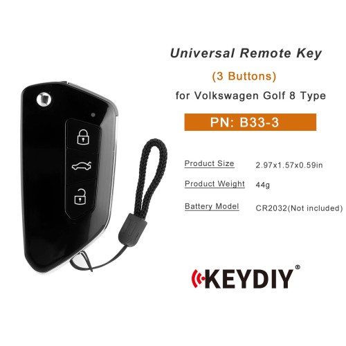 5pcs/lot KEYDIY KD B33-3 Universal Remote Key 3 Buttons for Volkswagen Golf 8 Type