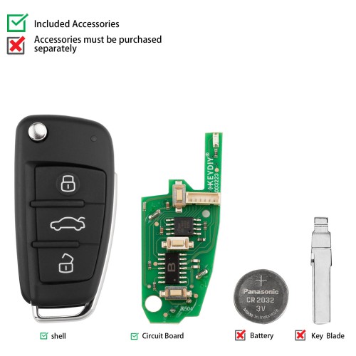 5pcs/lot KEYDIY KD B02-3 Universal Flip Remote Key 3 Buttons for Audi Type
