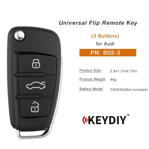 5pcs/lot KEYDIY KD B02-3 Universal Flip Remote Key 3 Buttons for Audi Type