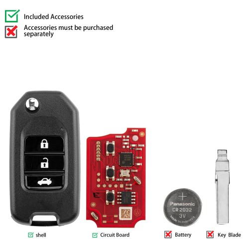 XHORSE XKHO20EN for Honda Folding 3 Buttons Second Generation Wired Remote Key 5pcs/lot