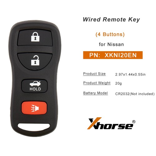 5pcs/lot XHORSE XKNI20EN for Nissan Models (4 Buttons) Second Generation Universal Wired Remote Key