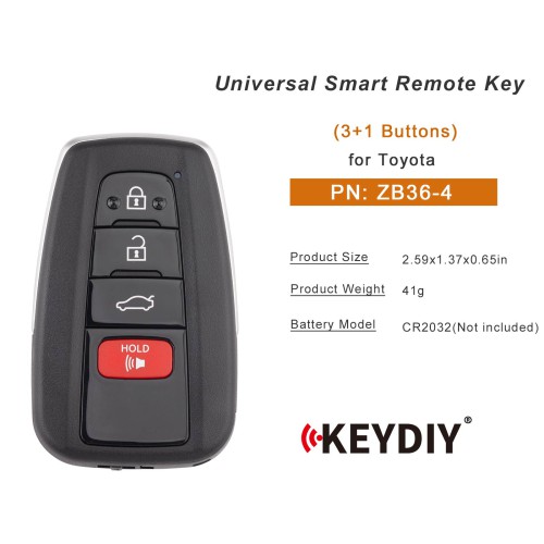 5pcs/lot KEYDIY KD ZB36-4 Universal Smart Remote Key 3+1 Buttons for Toyota Type